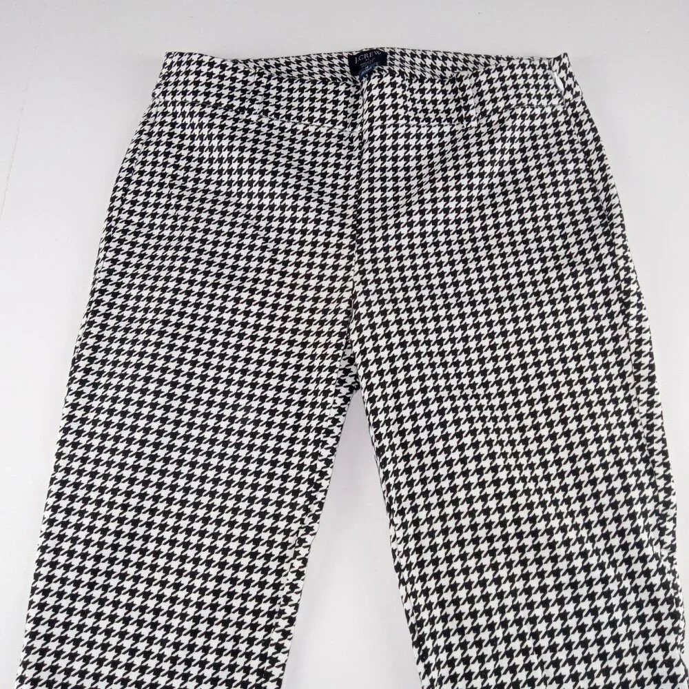J. Crew Women's Winnie Crop Pant Size 4 Black White Houndstooth Mid Rise Stretch